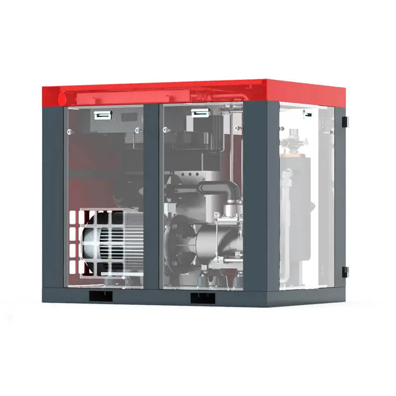 Compressor de ar de parafuso rotativo Sollant de 37kW 50HP industrial de alta capacidade - lado posterior com gabinete transparente