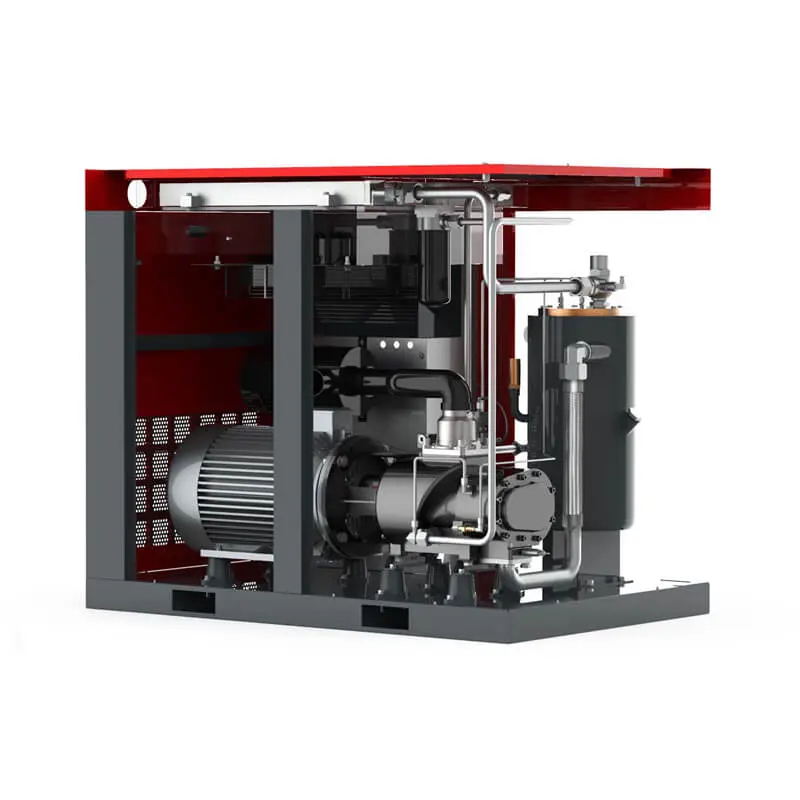 Compressor de Ar de Parafuso 45kW - Gabinete aberto, visão posterior